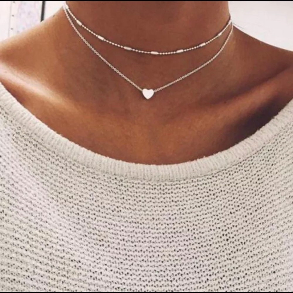Peach Heart Multi-Layer Clavicle Necklace